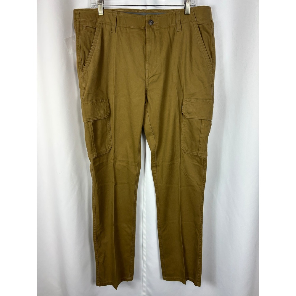 Denver Hayes Slim Stretch Cargo Pants Dark Tan Brown Utility Workwear 36x32 NWT